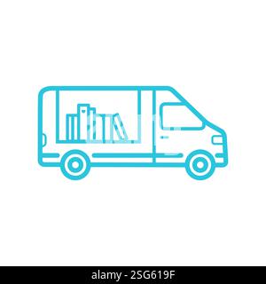 Traveling Library Icon. Isolated on white background. Blue icon set. Stock Vector