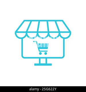 Modern E-Shop Icon, Isolated on white, Blue icon set. Stock Vector