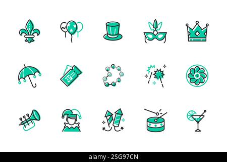 Mardi Gras - set of line design style icons Stock Vector