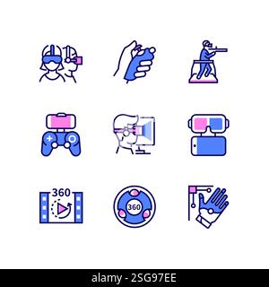 Virtual reality - line design style icons set Stock Vector