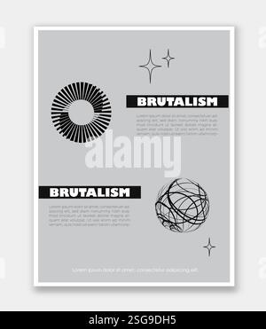Brutalist style poster. Brutalistic sphere. Minimalistic creativity and art. Brochure and booklet. Flyer, poster or banner. Flat vector illustration Stock Vector