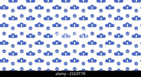 Background pattern featuring blue clouds, locks, and check marks on a white backdrop Stock Vector