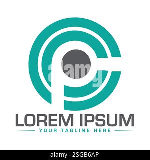 Creative black letter PC p c logo with leading lines and road concept ...