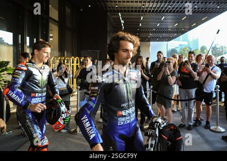 Bangkok, Thailand. 09th Feb, 2025. Alex Rins (R) #42 (Spain) and Fabio Quartararo (L) #20 (France) From Monster Energy Yamaha MotoGP Team, Attend the event MotoGP Season Launch 2025 Thailand at One Bangkok Shopping mall on February 9, 2025. in Bangkok. (Photo by Teera Noisakran/Sipa USA) Credit: Sipa USA/Ģ����ý Live News Stock Photo