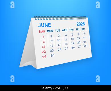 June 2025 calendar on blue background is showing days, weeks and months Stock Vector