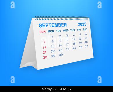 September 2025 calendar page on blue background is showing days and dates Stock Vector