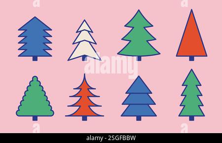Colorful Christmas tree icon set Stock Vector