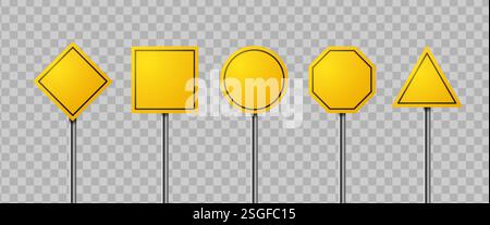 Yellow blank road sign isolated set Stock Vector