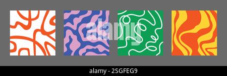 Abstract modern doodle wavy line poster set. Stock Vector