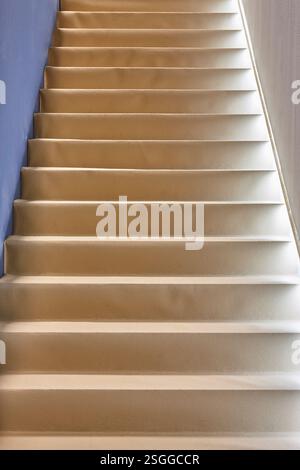 Fabric covered staircase detail. Geometric indoor. Nobody. Architecture Stock Photo