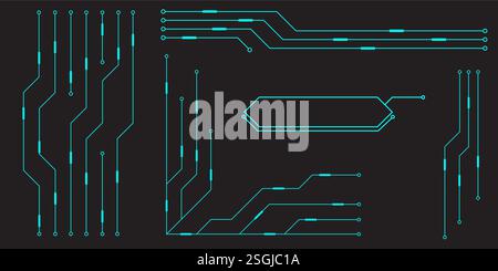 HUD digital futuristic user interface horizontal frame. Sci Fi high tech screen. Cyberpunk game menu touching monitoring hologram dashboard panel Stock Vector