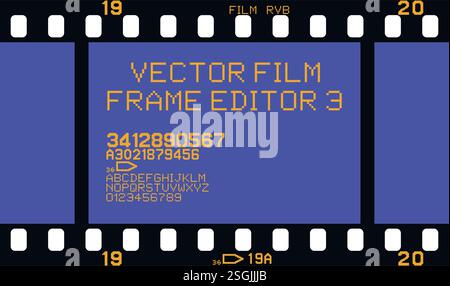 Vector illustration of photographic analog film border with editable fonts Stock Vector