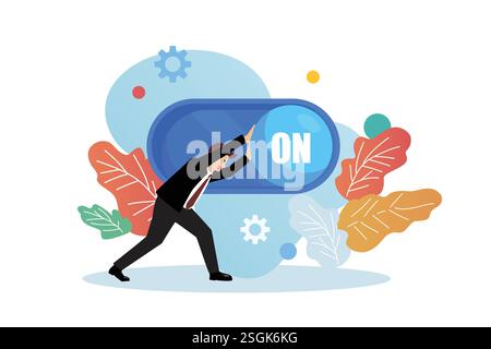 Businessman turn off switch. Failure in career development. crisis concept. Business Concept Stock Vector