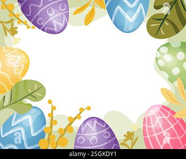 Easter eggs frame border with a black space for a text, logo, or designs. View from above. vector illustration. Stock Vector