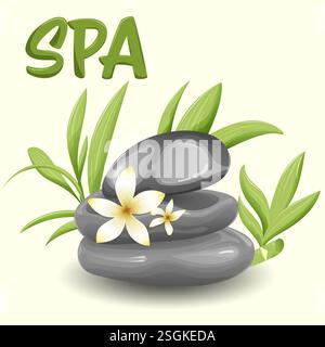 black smooth stones for massage and relaxation in spa, vector illustration Stock Vector
