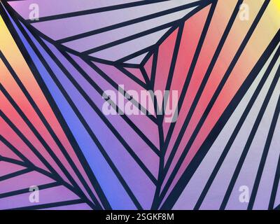 Colorful RGB color spectrum with black lines forming a geometrical triangle pattern. Blue, red, purple, and yellow color gradient. Zentangle concept. Stock Photo