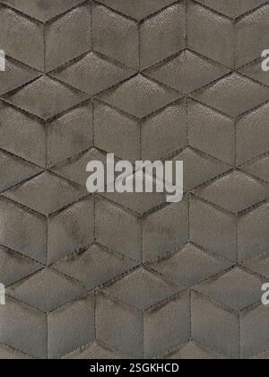 Close up texture of dark grey geometric hexagonal pattern. Monochrome color,  modern cubicle and hexagonal fabric seamless background texture. Stock Photo