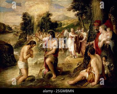 Painting of John the Baptist Baptising Jesus Christ in the jordan River ...
