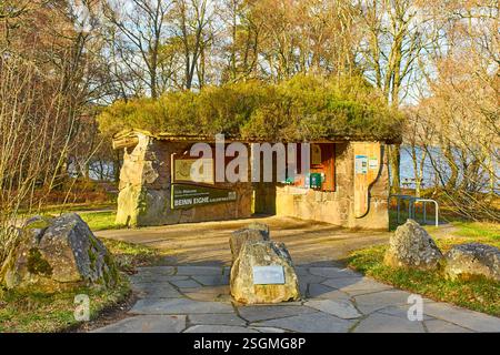 Loch Maree Wester Ross Scotland the Beinn Eighe National Nature Reserve building at the start of the trails Stock Photo