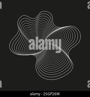 Abstract wave lines. Optical illusion effect. Black background contrast. Vector design. Stock Vector