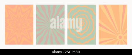 Abstract psychedelic retro pattern set. Groovy backgrounds in retro colors. Trendy vector textures in abstract y2k style. Vector graphic for posters Stock Vector
