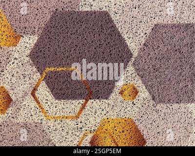 Carpet rug texture in geometrical triangle pattern. In white, blue, yellow, black, and grey color. Suitable for fabric, floor mat, or carpet. Seamless Stock Photo