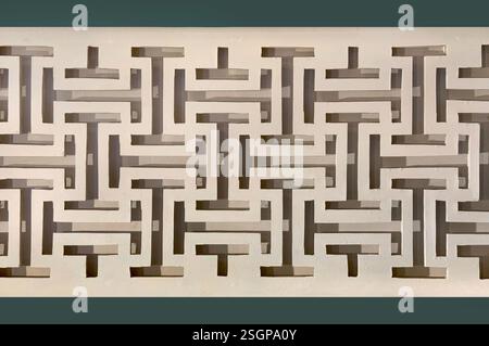 Chinese concept laser cut screens panel in beige and green frame color. Chinese ornamental cut out pattern. Seamless background texture. Stock Photo