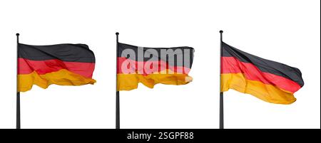 Three kind of Flag of Germany on flagpole isolated on white, clipping path, Stock Photo