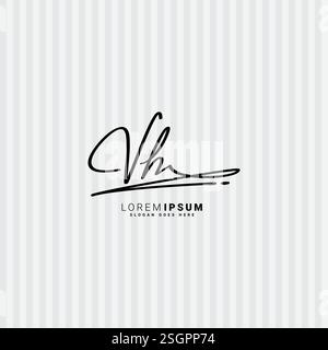 VH Initial Logo in Signature Style for Photography and Fashion Business - Hand Drawn Signature Logo Vector Stock Vector