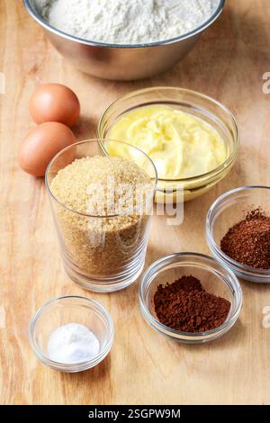 Ingredients necessary to make gingerbread pastry. Preparing easter gingerbread cookies. Steps of making pastry. Stock Photo