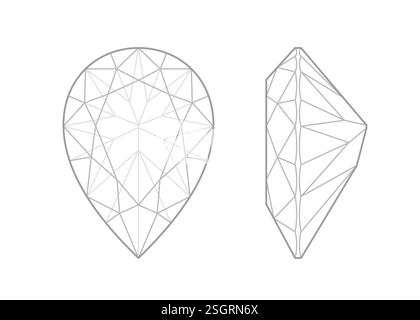 Pear cut gemstone top and side views  Stock Vector