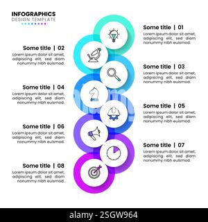 Infographic template with icons and 8 options or steps. Vertical line & Circles. Can be used for workflow layout, diagram, banner, webdesign. Vector i Stock Vector