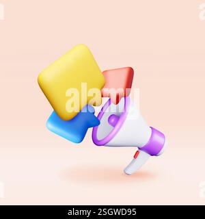 3D megaphone with blank bubble chat isolated Stock Vector