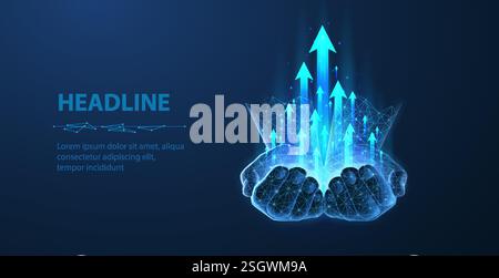 Hand with Arrows. 3D Growth, Profit Increase, Revenue Growth, Improve Marketing. Stock Vector