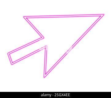 Pink neon arrow-shaped pointer on white background Stock Photo