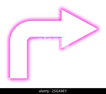 Pink neon arrow-shaped pointer on white background Stock Photo