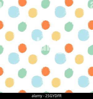 Polka dots abstract seamless pattern couache drawn. Circular spots allover background. Round brush blobs repeat cover. Scribble oval elements marker d Stock Vector