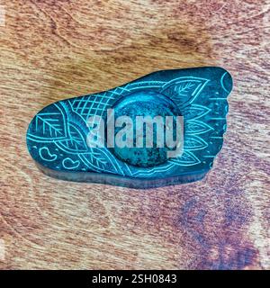 Soapstone Candle Holder - Native carving in Stone Stock Photo