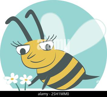 Banner with a cute flying bee. Stock Vector