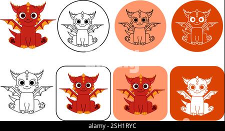 Silhouette of cute baby dragon logo design template. Dragon logo vector graphic line Stock Vector