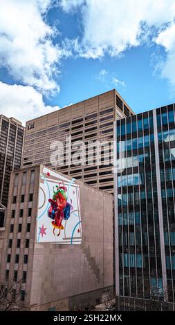 Vibrant Mural on the Side of a Skyscraper Stock Photo