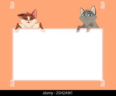 Cat holding a white banner. Cute hand-drawn vector illustration with ...