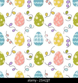 Colorful Easter Egg Seamless Pattern with Festive Decorations, Spring Holiday Background for Textiles Paper and Crafts Stock Vector