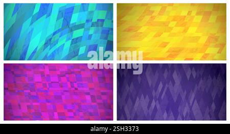 Abstract background with colorful rectangles. Set of four beautiful futuristic dynamic geometric banner design pattern. Vector illustration Stock Vector