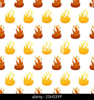 Seamless pattern with fire flame on white background. Vector illustration. Stock Vector