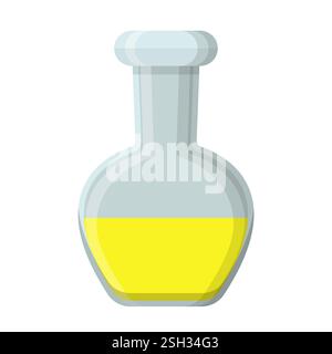 Round Laboratory Flask with Yellow Liquid for Chemistry and Experiments Stock Vector