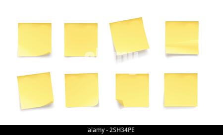 yellow various realistic memo papers in set Stock Vector
