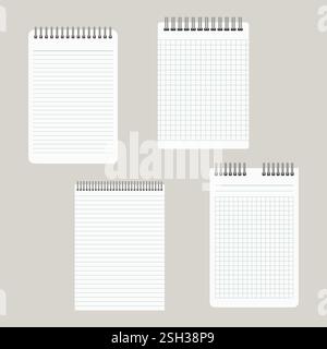 Set of four notepads with a binding from above. Vector illustration Stock Vector