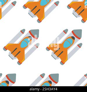 Seamless pattern with space rocket. Vector illustration. Stock Vector
