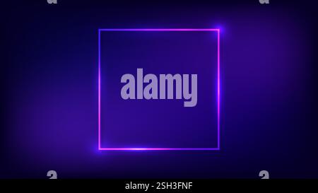 Neon square frame with shining effects on dark background. Empty glowing techno backdrop. Vector illustration. Stock Vector